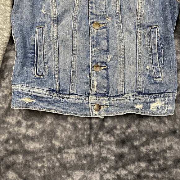 Free People Denim Jean Jacket Womens Size XS Gray Knit Hoodie Collared Button - Picture 7 of 12